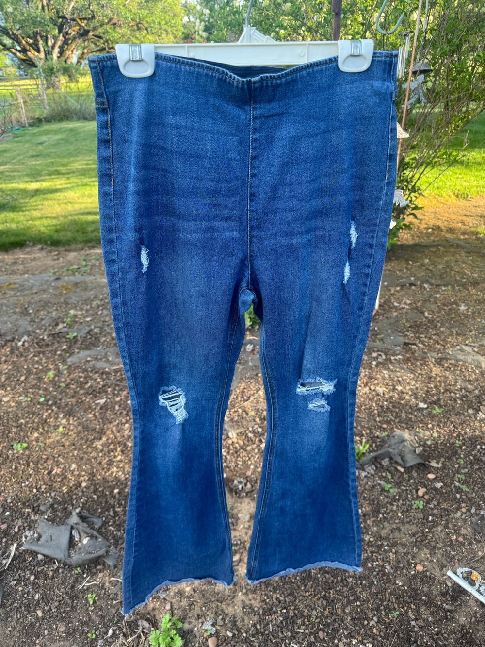No Boundaries Medium Wash Blue Denim Distressed Flare Jeans